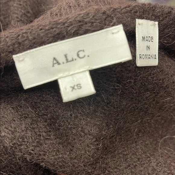 A.L.C Freya Off One Shoulder Asymmetrical Alpaca Blend Sweater Dark Umber Brown - Picture 7 of 9